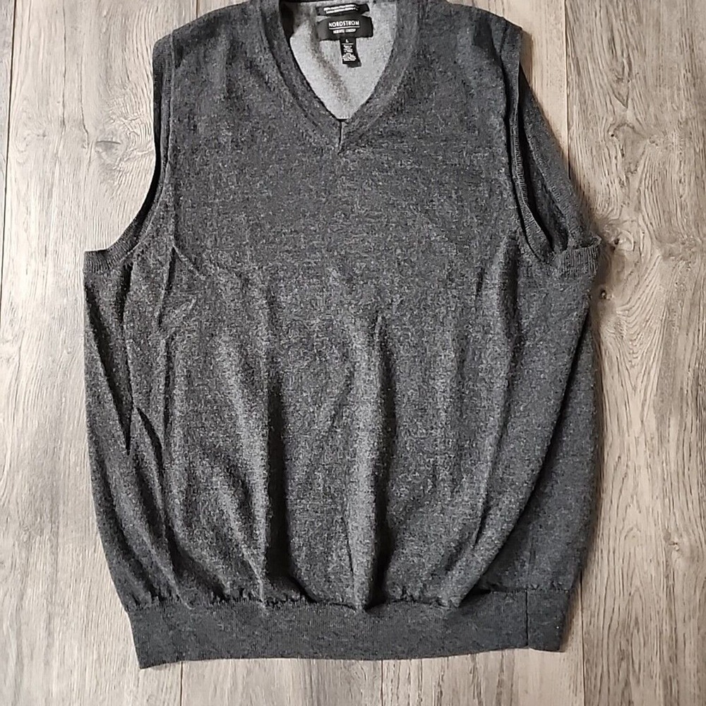 Nordstrom Mens Shop 100% Extra Fine Merino Wool Vest Sz L Grey Golf Casual